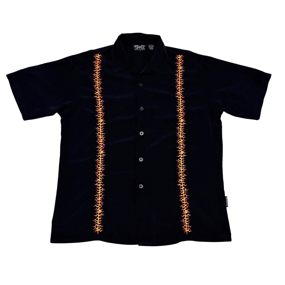 Vintage Dragonfly Roadhouse Bowling Shirt Mens Size Large Black Flames Guy Fieri